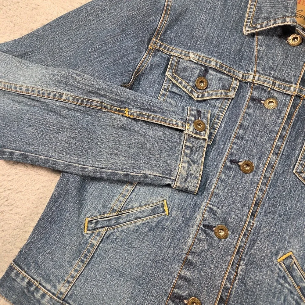 Levis Jean Jacket Womens S Vintage Y2K Blue Denim Moto Grunge 90s Heritage - Picture 2 of 11